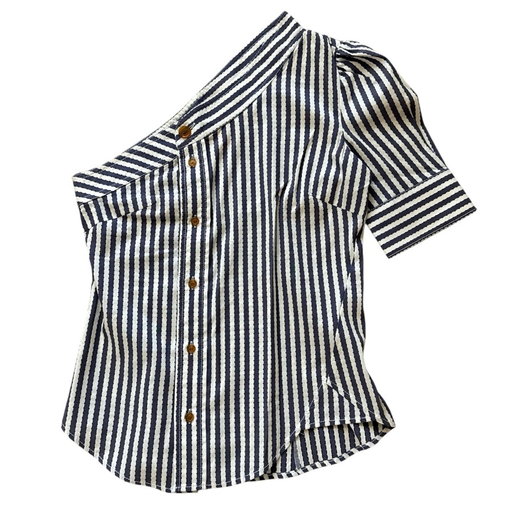 Vivienne Westwood Black and White Asymmetrical Cuffed Sleeve Button Down Shirt